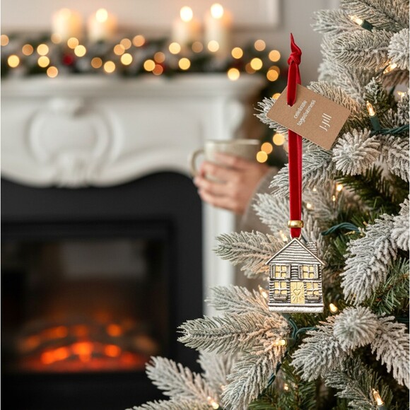 J. Jill Home Sweet Home Ornament Silver Gold Tone Velvet Ribbon Keepsake NWT - Picture 3 of 9